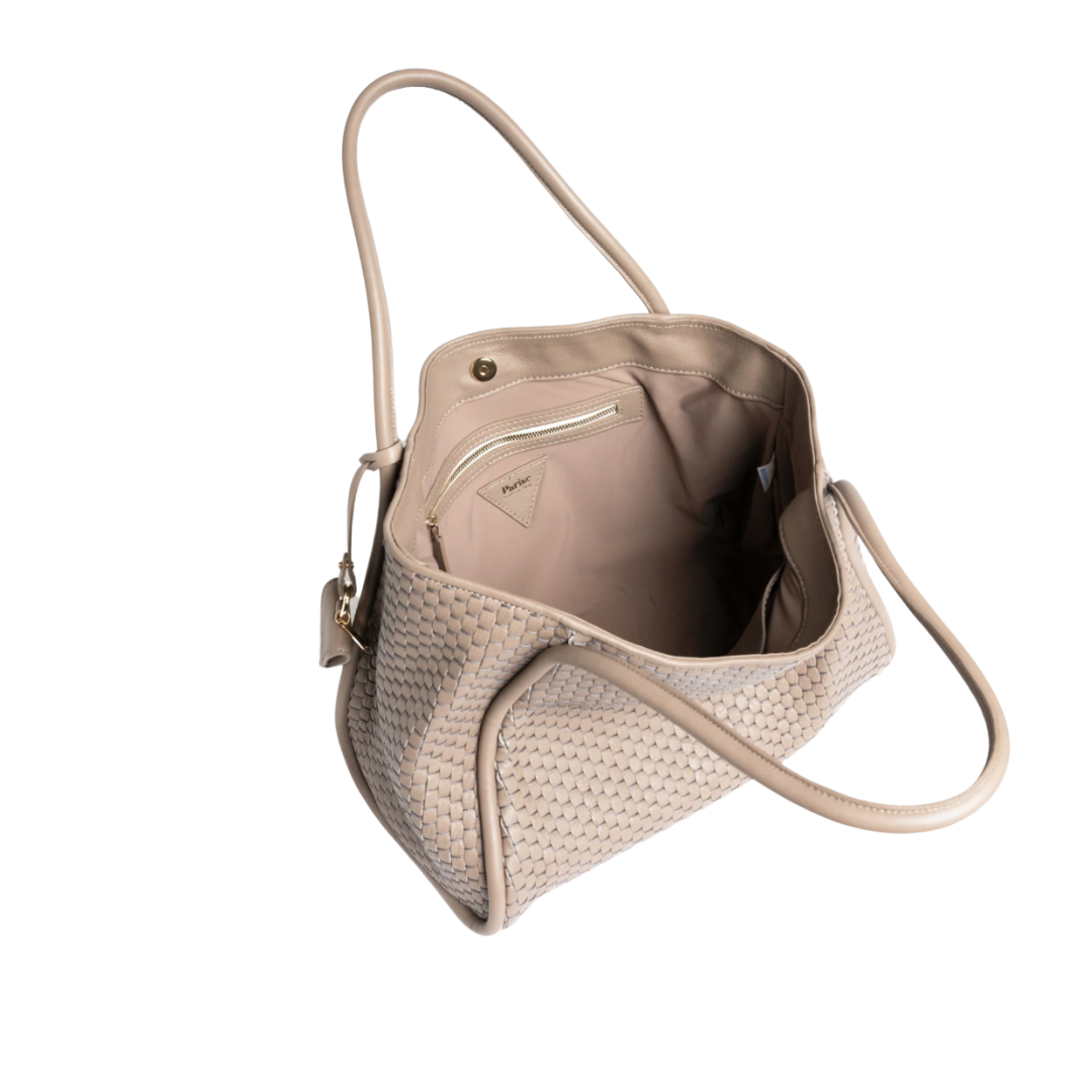 Taupe woven leather bag by Parise