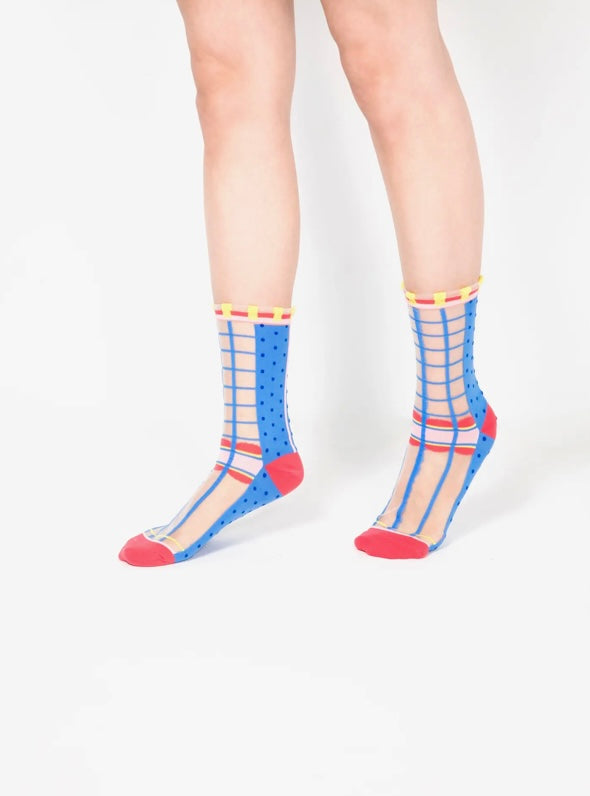 Polka Dots Sheer Blue Socks size 3.5/7.5 Paperself