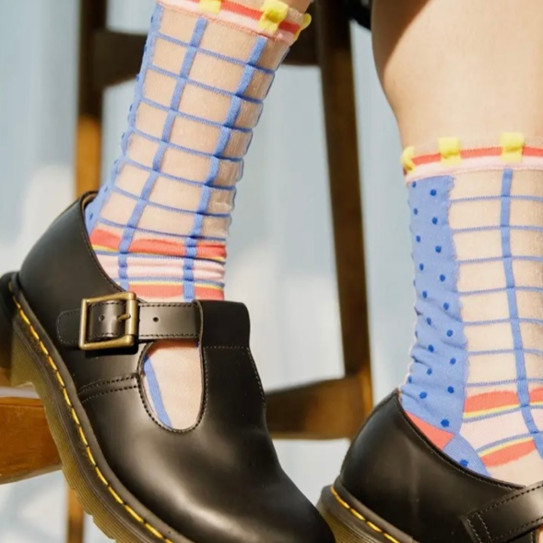 Polka Dots Sheer Blue Socks size 3.5/7.5 Paperself