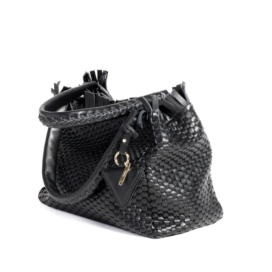 Fringe black leather bag by Parise