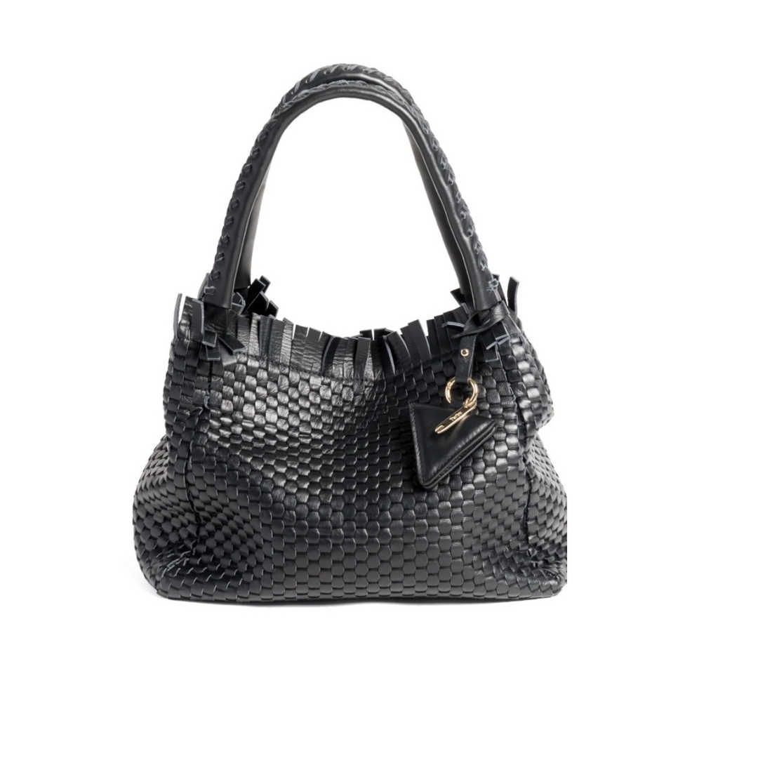 Fringe black leather bag by Parise