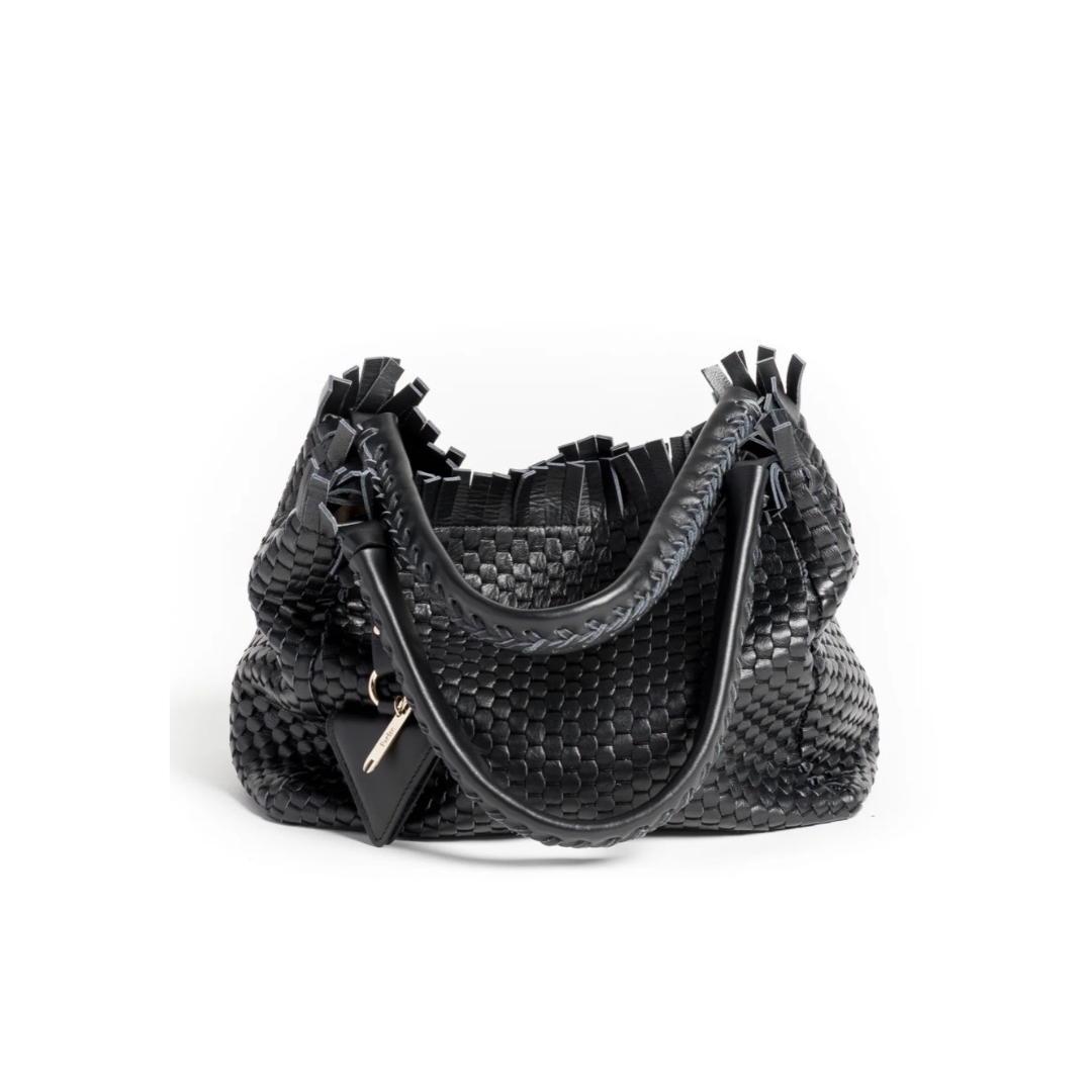 Fringe black leather bag by Parise
