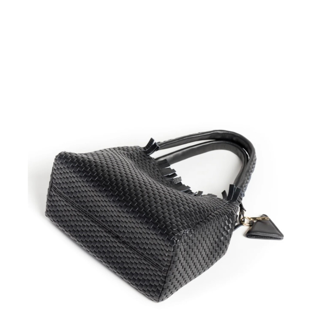 Fringe black leather bag by Parise