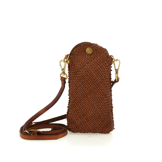 Virna woven leather phone case by Campomaggi