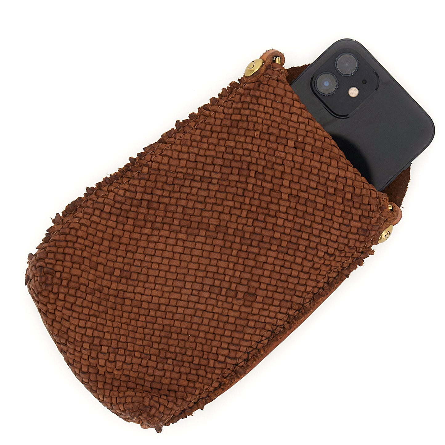 Virna woven leather phone case by Campomaggi